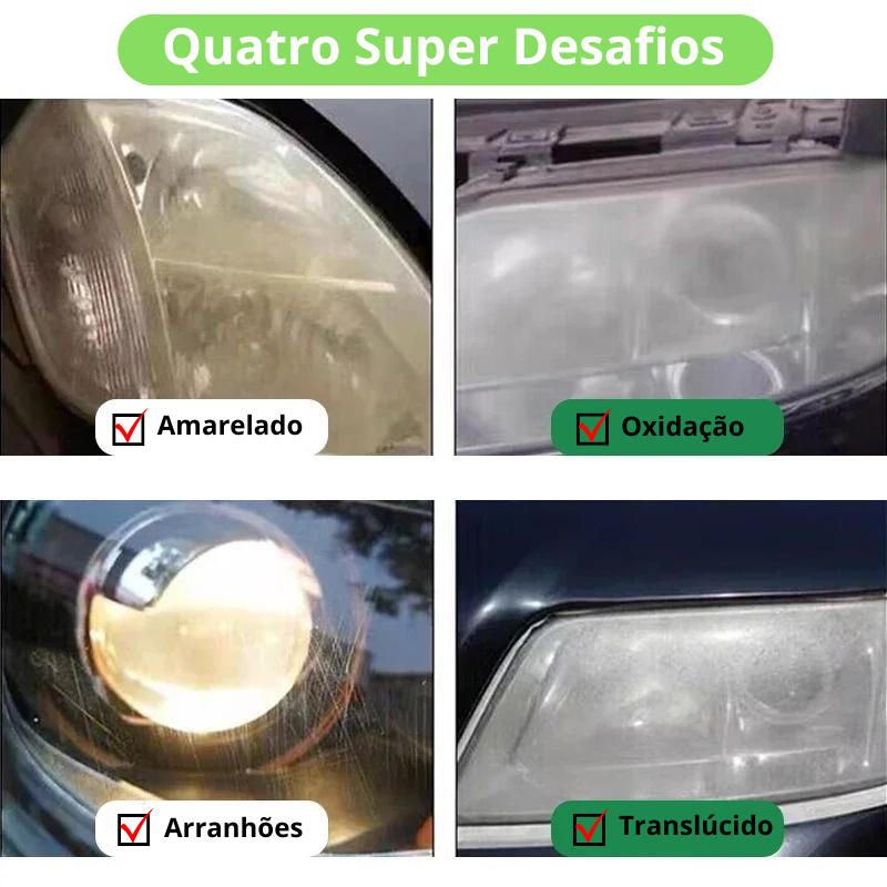 Kit de Restauração e Polimento de Faróis de Carro - Removedor de Arranhões e Pasta de Limpeza para Reparação, Remoção de Oxidação e Polimento de Faróis