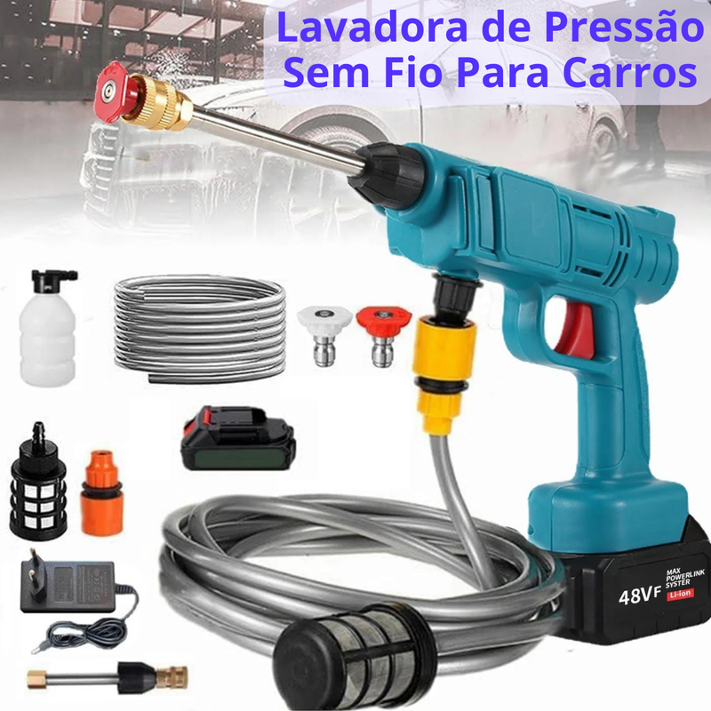 Lavadora de Alta Pressão 200W com Pistola de Água e Gerador de Espuma - 50Bar, Bateria de 15000mAh, Ideal para Carros e Uso Doméstico