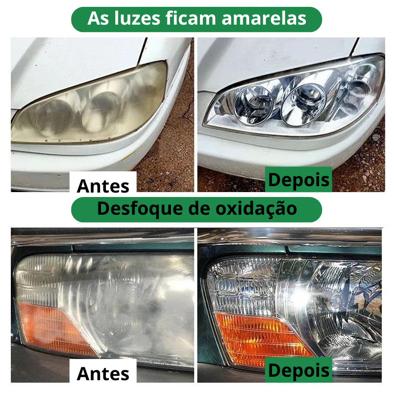 Kit de Restauração e Polimento de Faróis de Carro - Removedor de Arranhões e Pasta de Limpeza para Reparação, Remoção de Oxidação e Polimento de Faróis