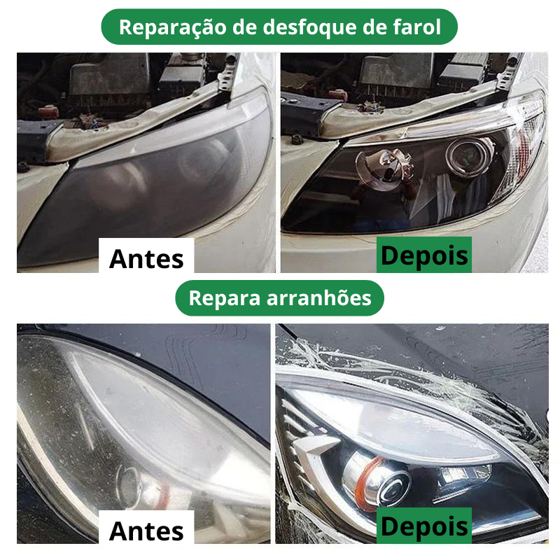 Kit de Restauração e Polimento de Faróis de Carro - Removedor de Arranhões e Pasta de Limpeza para Reparação, Remoção de Oxidação e Polimento de Faróis